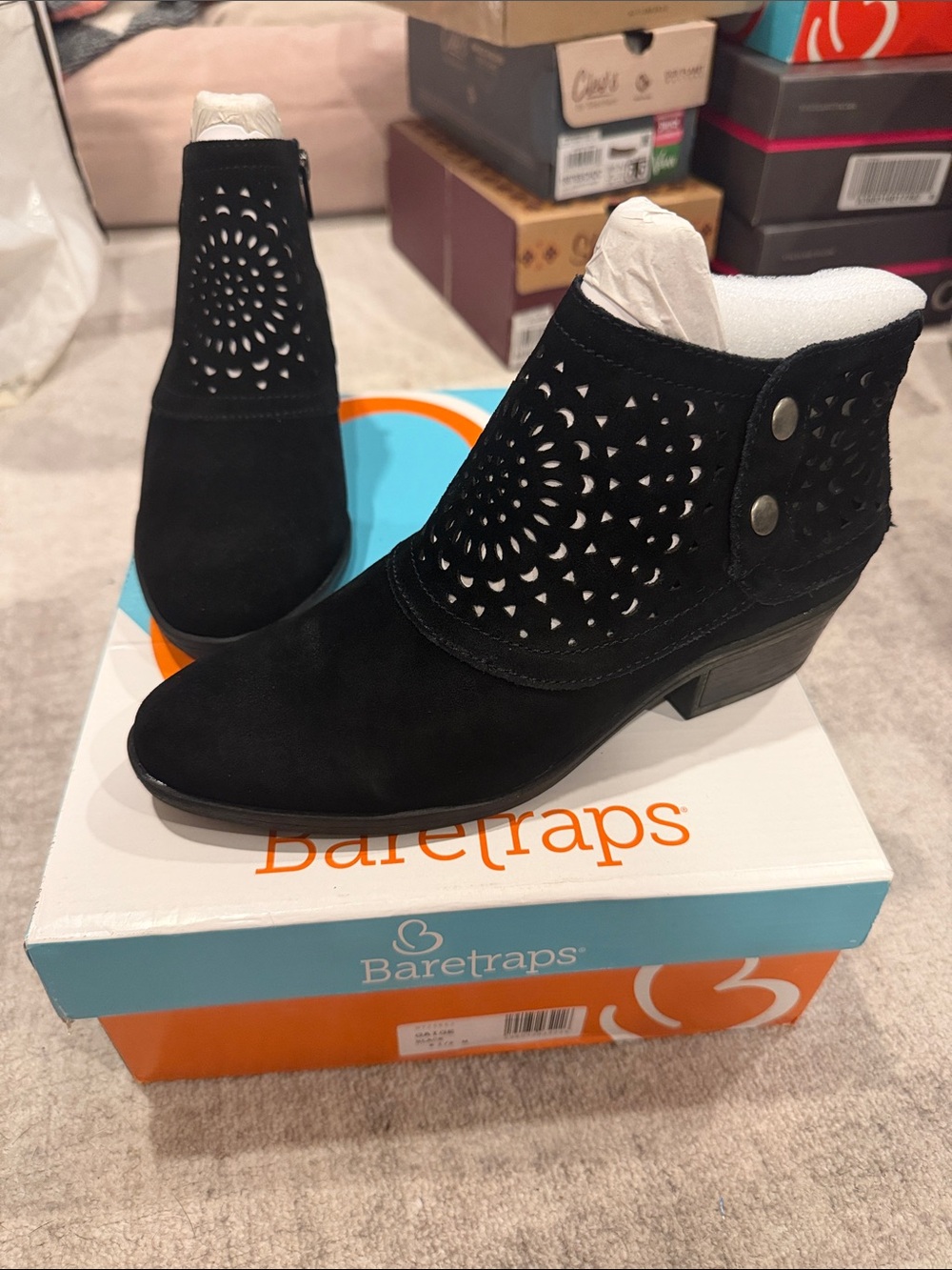 BareTraps Black Laser-Cut Suede Ankle Booties